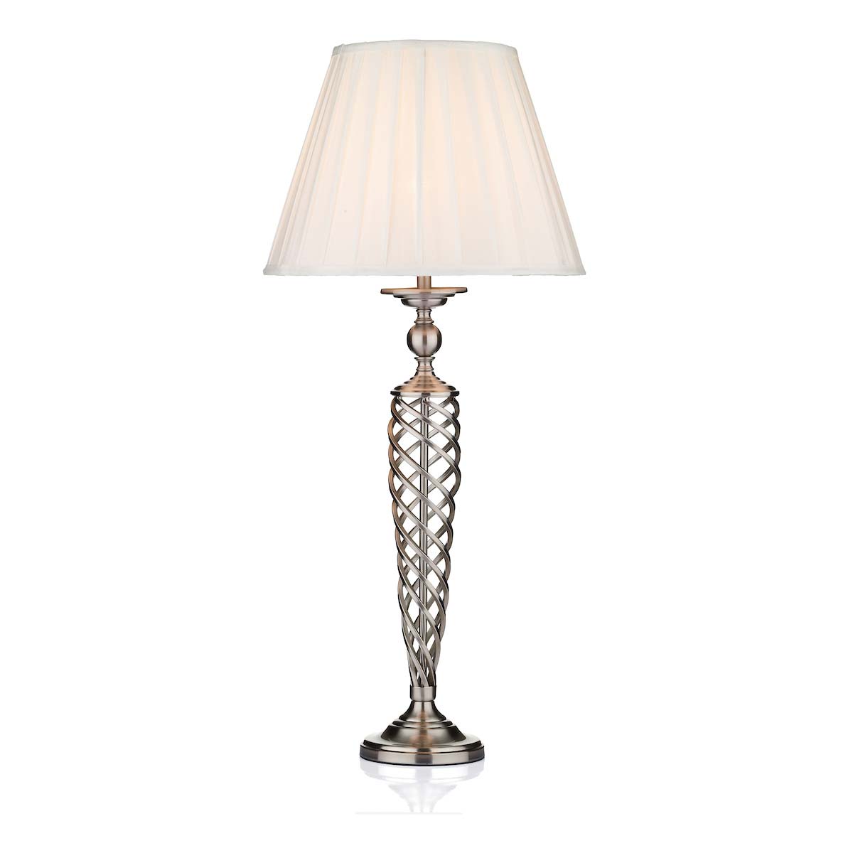 Dar Siam Classic 1 Light Spiral Table Lamp Satin Chrome White Shade