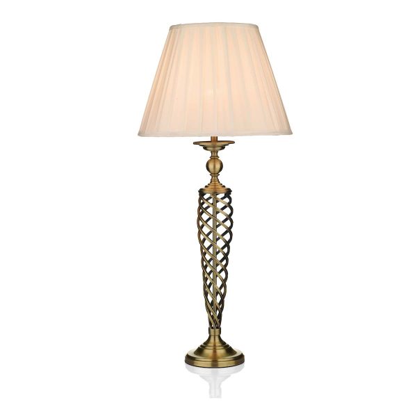 Dar Siam Classic 1 Light Spiral Table Lamp Antique Brass Cream Shade