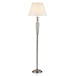 Siam classic 1 light spiral floor lamp in satin chrome with white shade main image