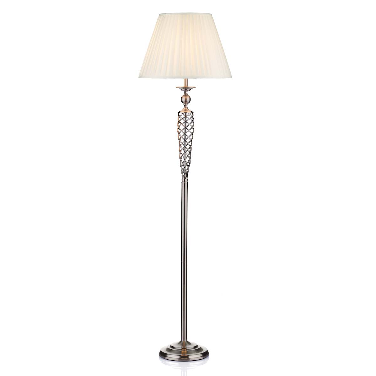 Dar Siam Classic 1 Light Spiral Floor Lamp Satin Chrome White Shade