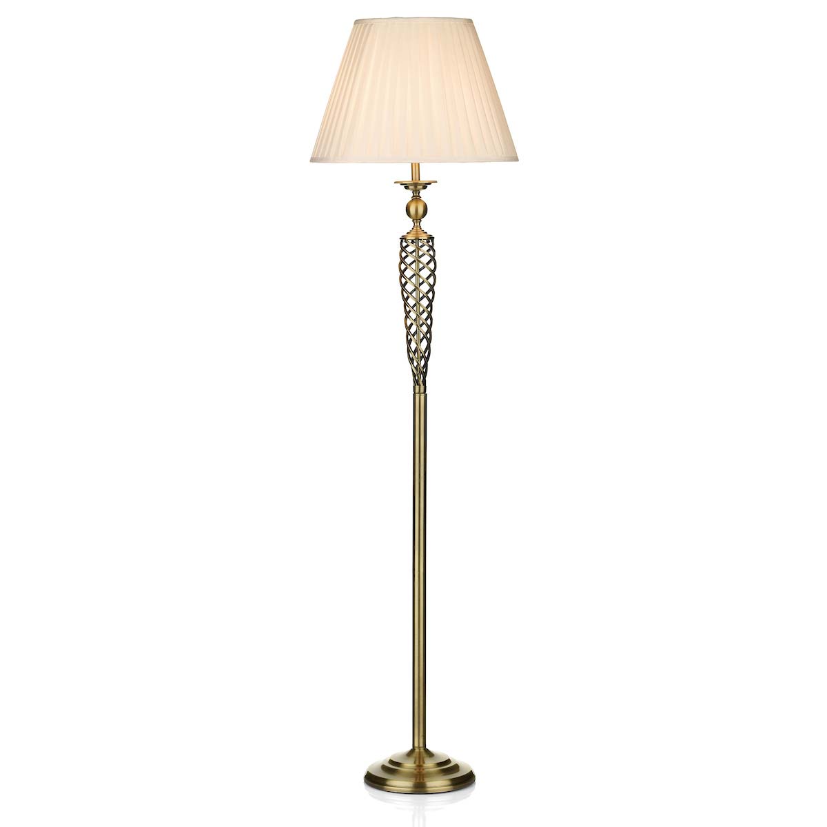 Dar Siam Classic 1 Light Spiral Floor Lamp Antique Brass Cream Shade