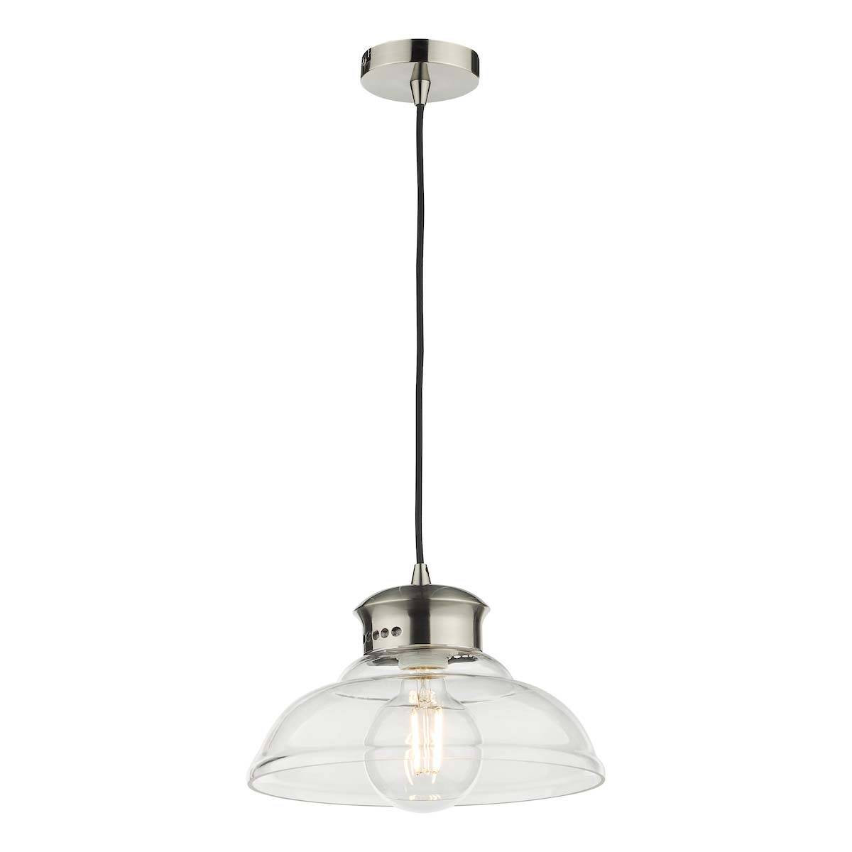 Dar Siren Classic 1 Light Ceiling Pendant Antique Chrome Clear Glass