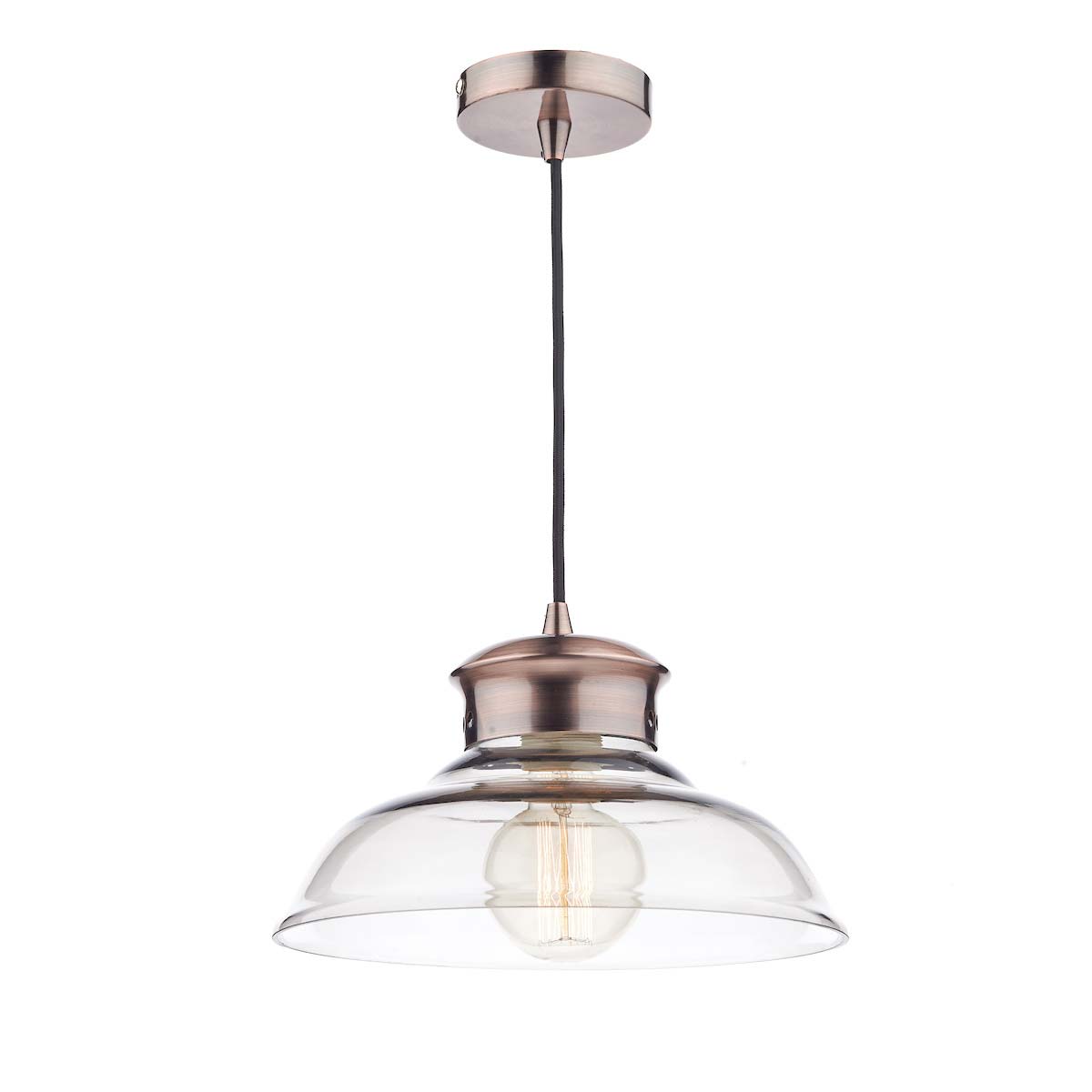 Dar Siren Classic 1 Light Ceiling Pendant Antique Copper Clear Glass