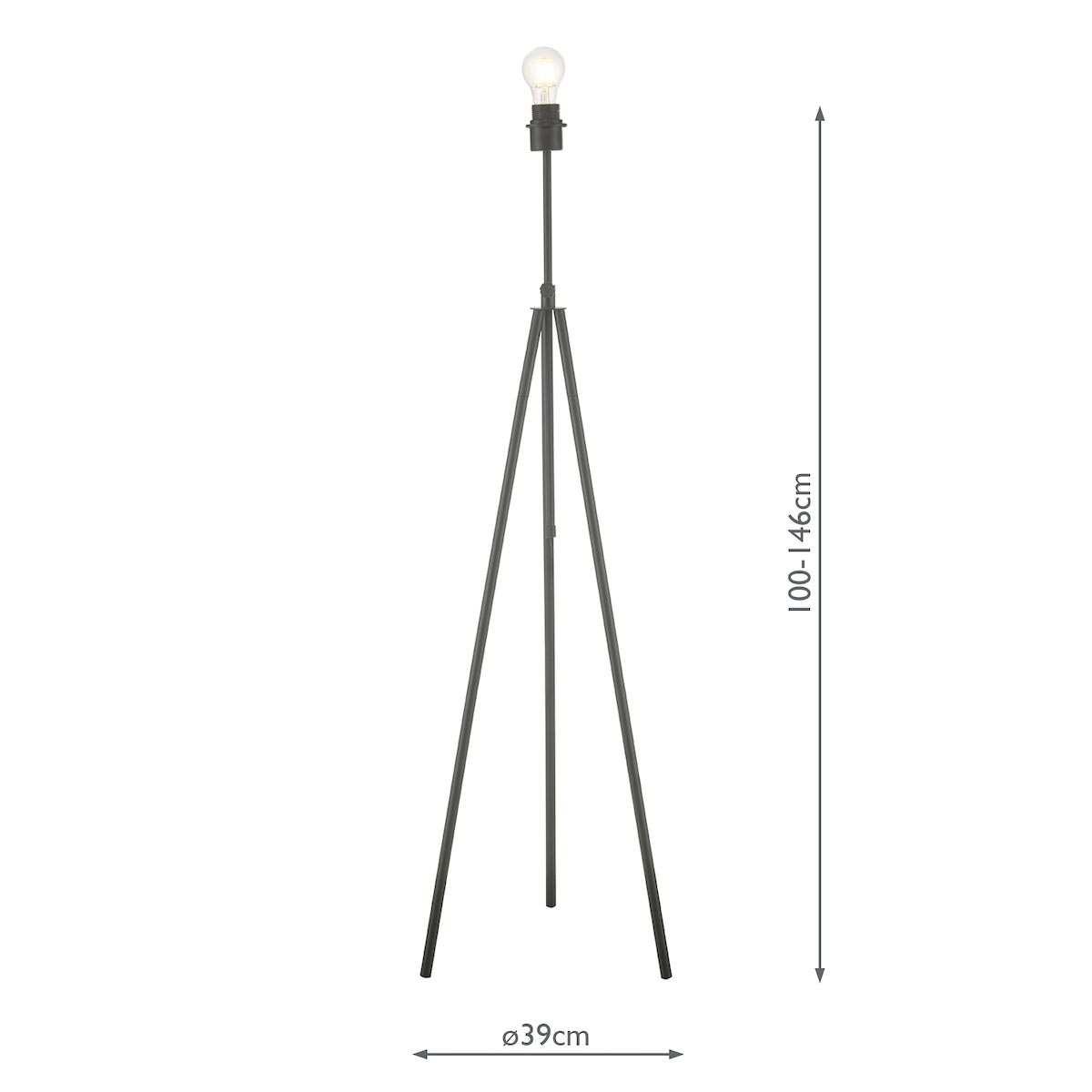 Dar Skate Adjustable Height Matt Black Tripod Floor Lamp Base Only
