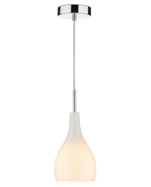 Dar Soho single white glass kitchen ceiling pendant light chrome main image
