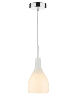 Dar Soho single white glass kitchen ceiling pendant light chrome main image
