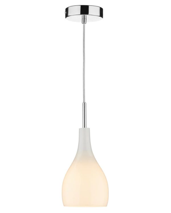 Dar Soho single white glass kitchen ceiling pendant light chrome main image