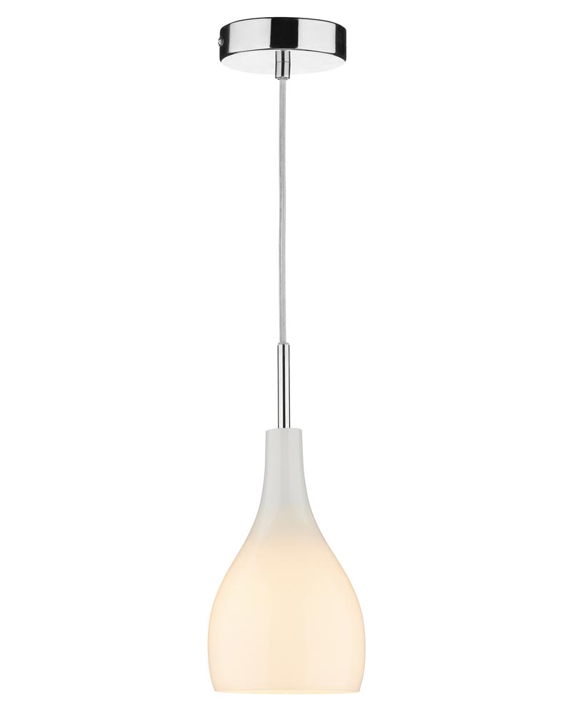 Dar Soho Single White Glass Kitchen Ceiling Pendant Light Chrome