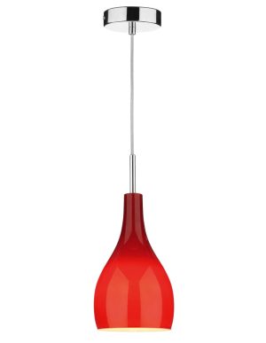 Dar Soho 1 light red glass kitchen ceiling pendant chrome main image