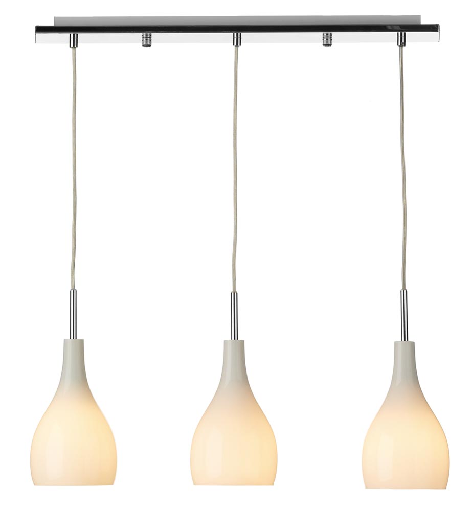 Dar Soho 3 Lamp White Glass Kitchen Bar Pendant Ceiling Light Chrome