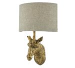 Dar Sophie Giraffe 1 Lamp Wall Light Gold Finish Natural Linen Shade