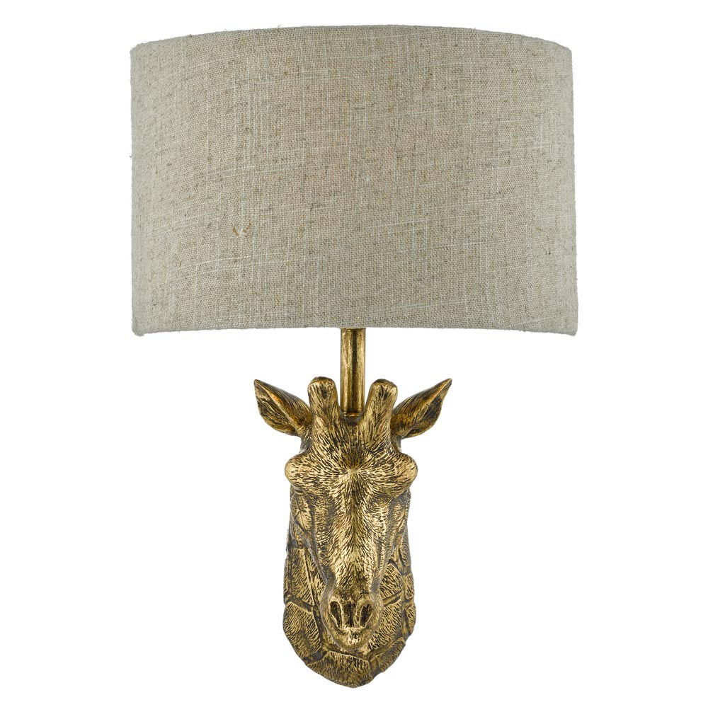 Dar Sophie Giraffe 1 Lamp Wall Light Gold Finish Natural Linen Shade