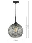 Dar Soren Modern 1 Light Smoked Textured Glass Ceiling Pendant Black