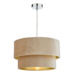 Dar Suvan Small 35cm 2 Tier Gold Lined Ceiling Lamp Shade Taupe Velvet