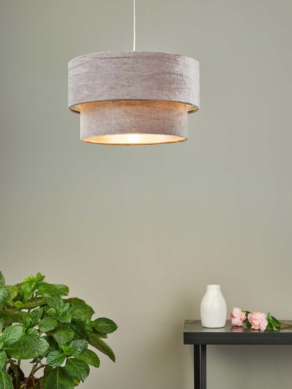 Dar Suvan Small 35cm 2 Tier Silver Lined Ceiling Lamp Shade Mink Velvet