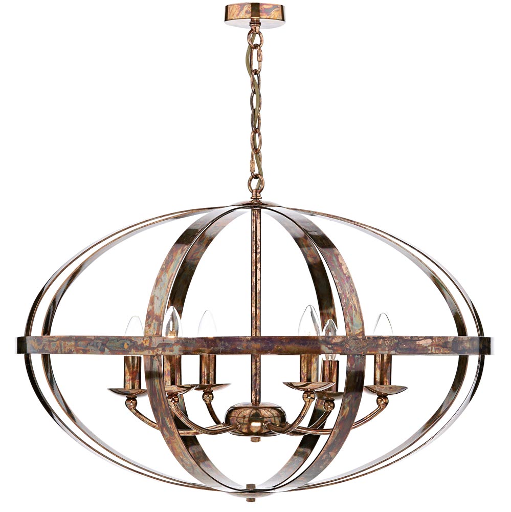 Dar Symbol Large 6 Lamp Cage Pendant Ceiling Light Aged Copper