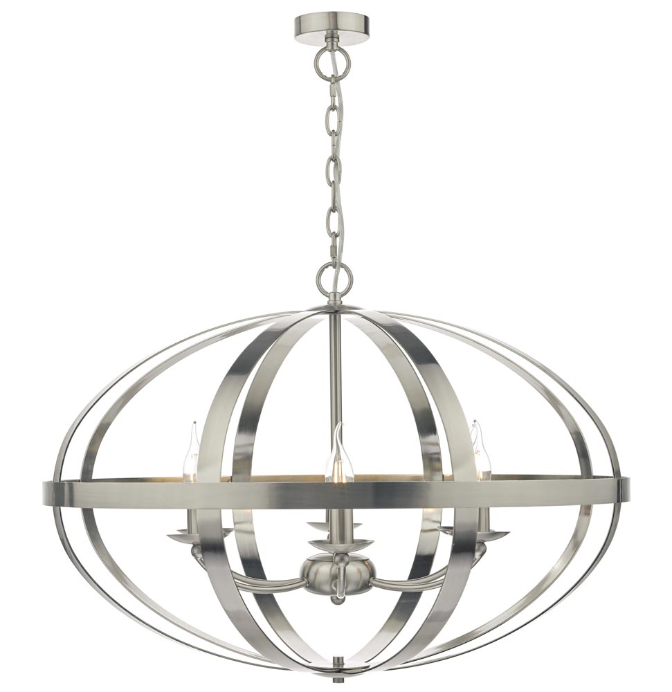 Dar Symbol Large 6 Lamp Cage Pendant Ceiling Light Satin Chrome