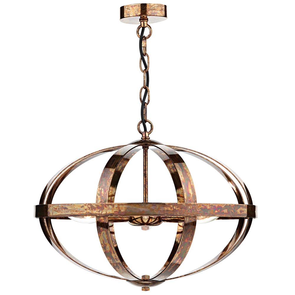 Dar Symbol Modern 3 Lamp Cage Pendant Ceiling Light Aged Copper