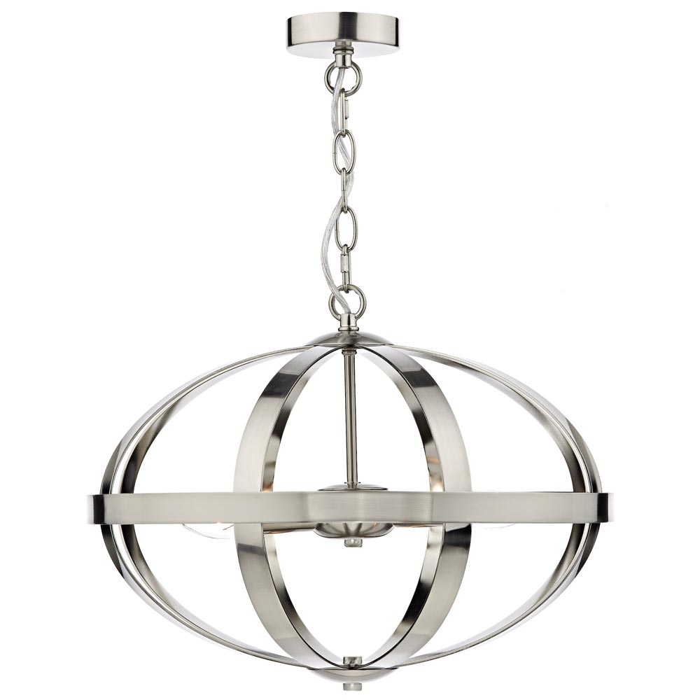 Dar Symbol Modern 3 Lamp Cage Pendant Ceiling Light Satin Chrome