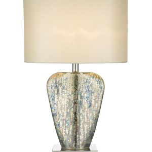 Dar Syracuse 1 Light Mercury Glass Table Lamp White Faux Silk Shade