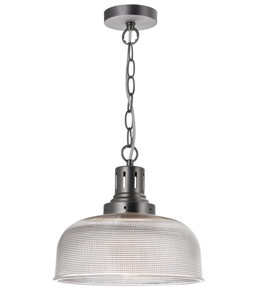 Dar Tack Industrial 1 Light Ceiling Pendant Prismatic Glass Matt Nickel