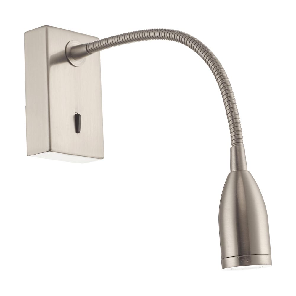 Dar Tadley Flexible LED Switched Bedside Wall Reading Light Satin Nickel