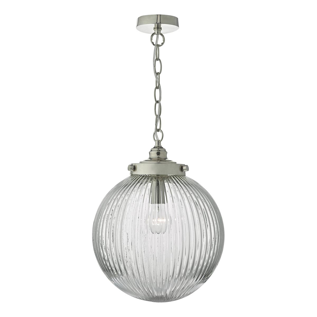 Dar Tamara 1 Light Ceiling Pendant Satin Nickel Ribbed Glass Globe