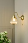 Dar Tamara Single Switched Wall Light Antique Brass Ribbed Glass Globe