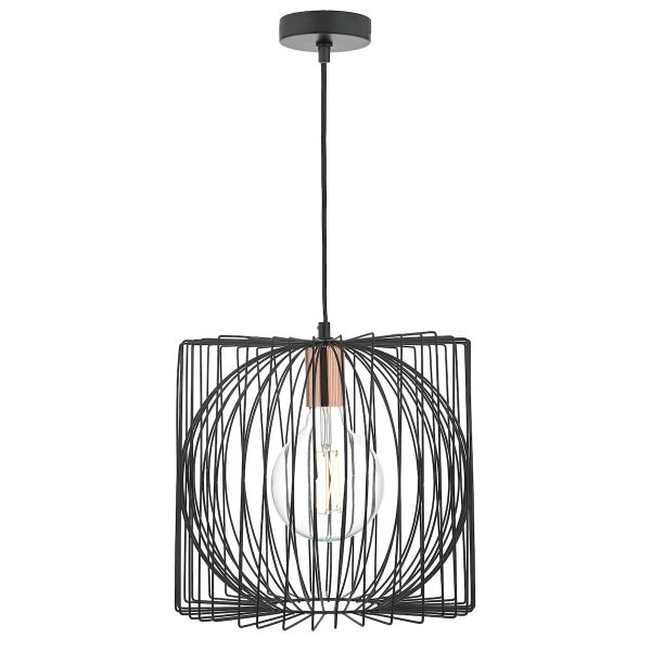 Dar Taplow 1 light ceiling pendant in matt black with polished copper main image