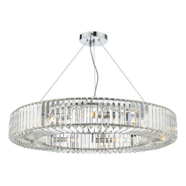 Dar Teyana large 9 light crystal pendant chandelier in polished chrome main image