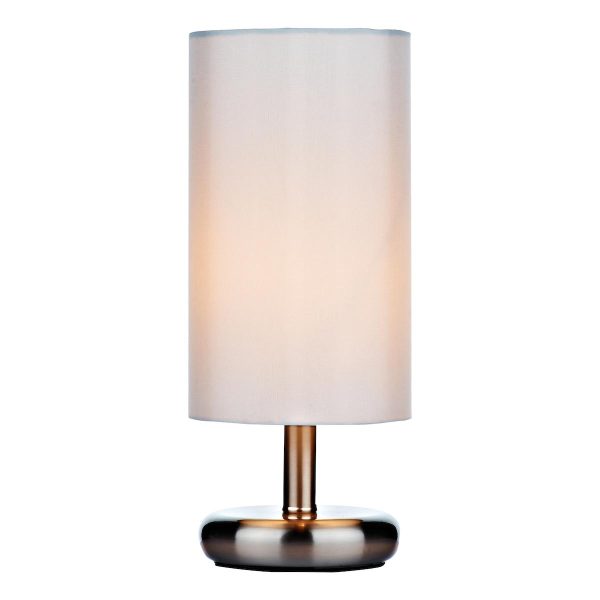 Dar Tico 1 light touch dimmer table lamp in satin chrome with cream shade main image