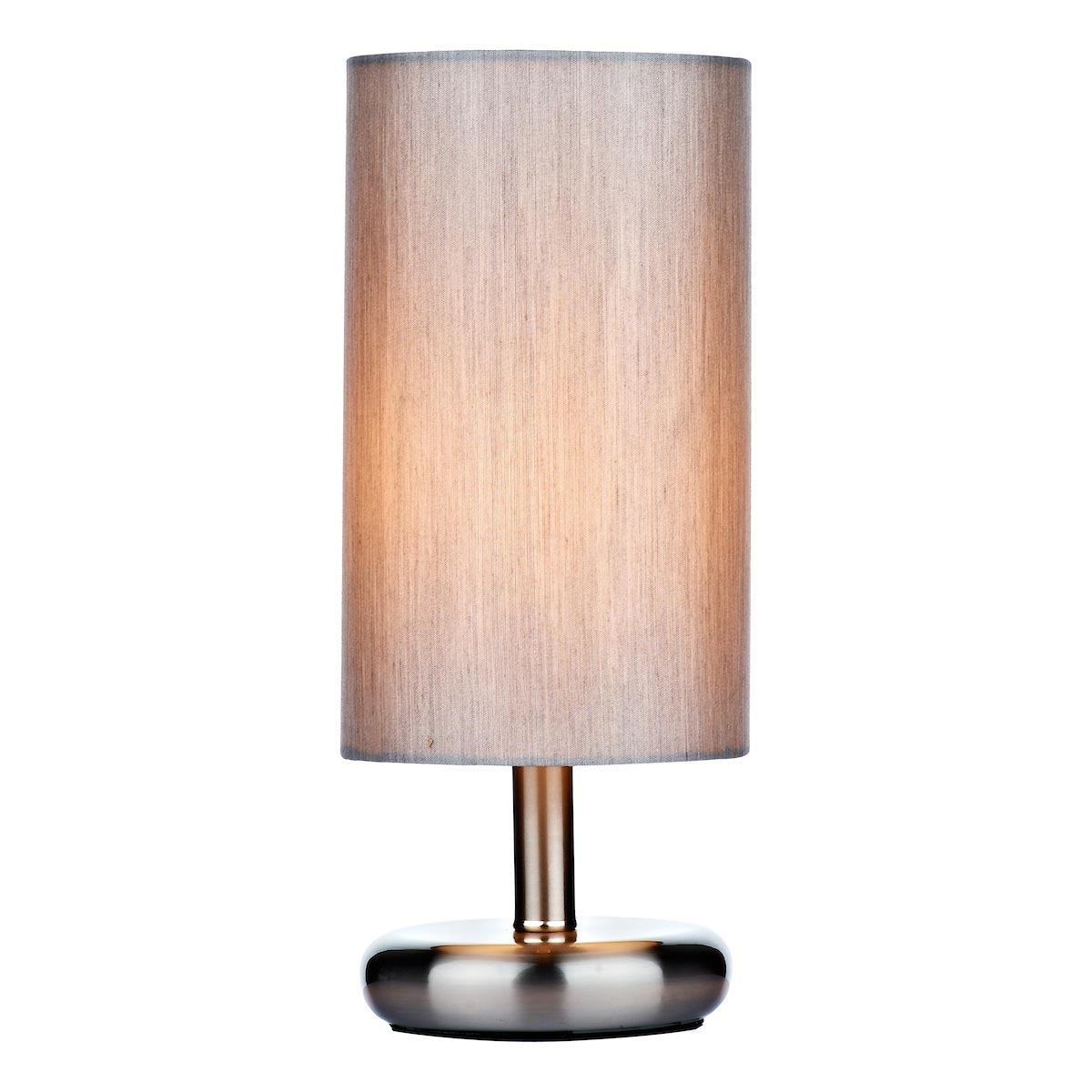 Dar Tico Touch Dimmer Table Lamp Satin Chrome Grey Cotton Shade