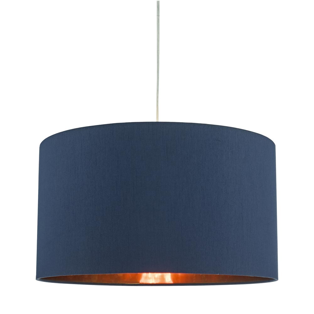 Dar Timon 40cm Copper Lined Ceiling Lamp Shade Navy Blue Faux Silk