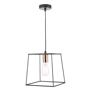 Dar Tower 1 light ceiling pendant in matt black with polished copper main image
