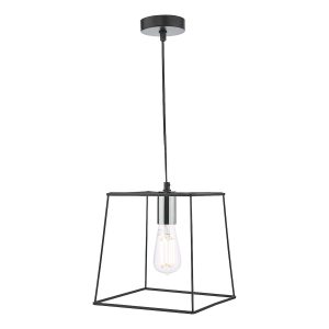 Dar Tower 1 light ceiling pendant in matt black with polished chrome main image
