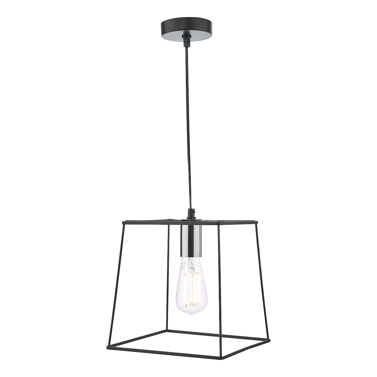 Dar Tower Industrial 1 Light Ceiling Pendant Matt Black Chrome Detail