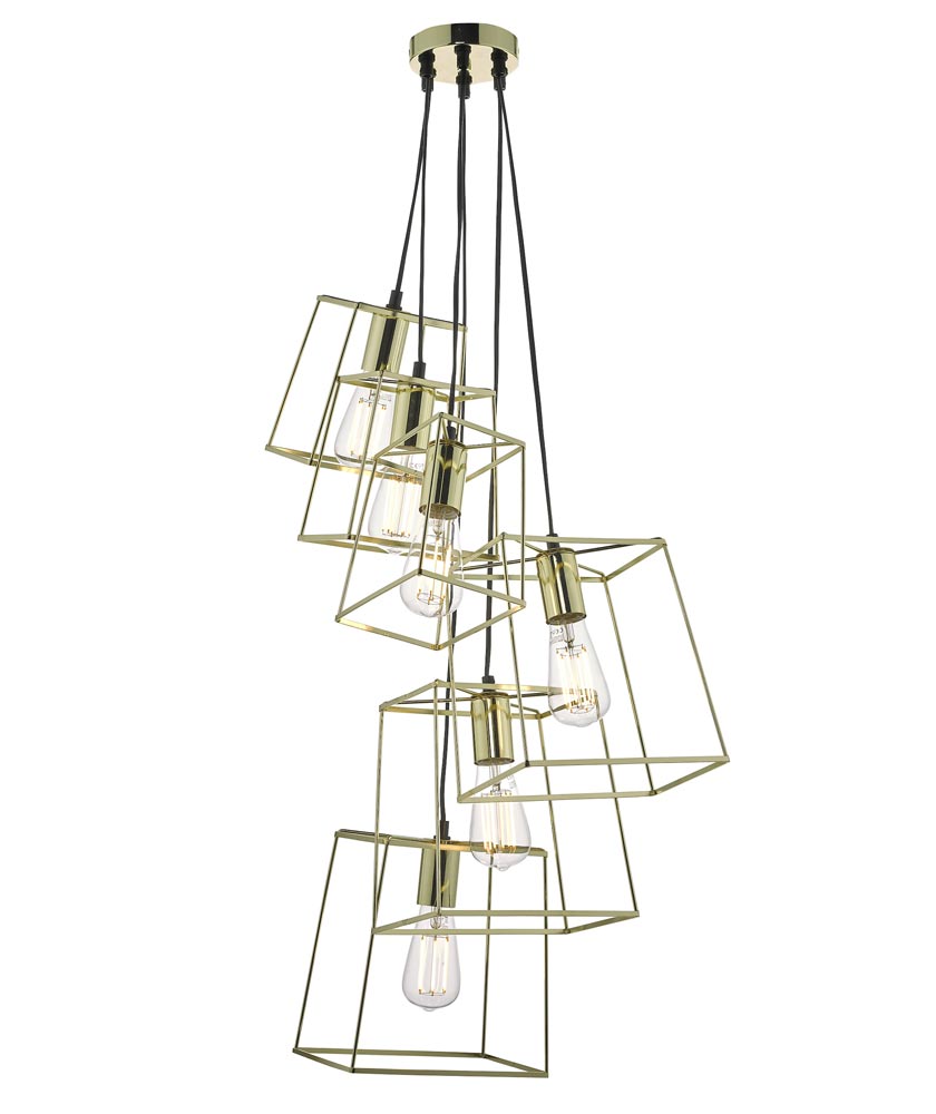 Dar Tower Modern Industrial 6 Light Cluster Pendant Polished Gold