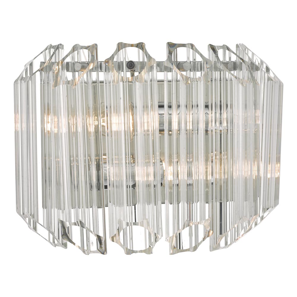 Dar Tuvalu Art Deco Style Switched 2 Lamp Wall Light Chrome & Glass