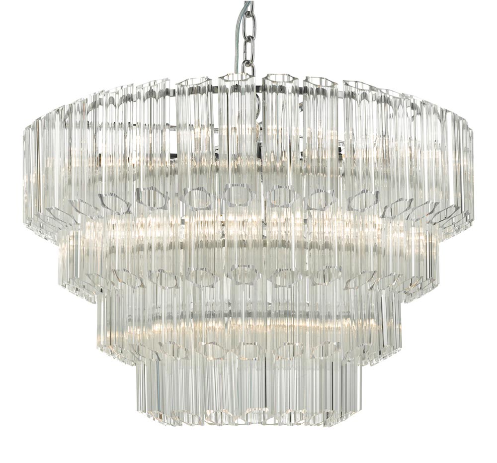 Dar Tuvalu Art Deco Style 9 Light Chandelier Polished Chrome & Glass