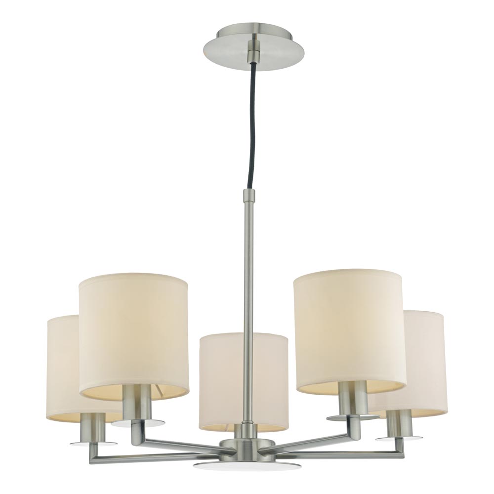 Dar Tyler Modern 5 Light Dual Mount Pendant Chandelier Satin Nickel