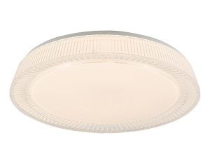 Udell bright 36w LED 50cm flush mount low ceiling light in white acrylic on white background lit