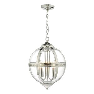 Dar Vanessa 3 light globe ceiling lantern in polished nickel main image