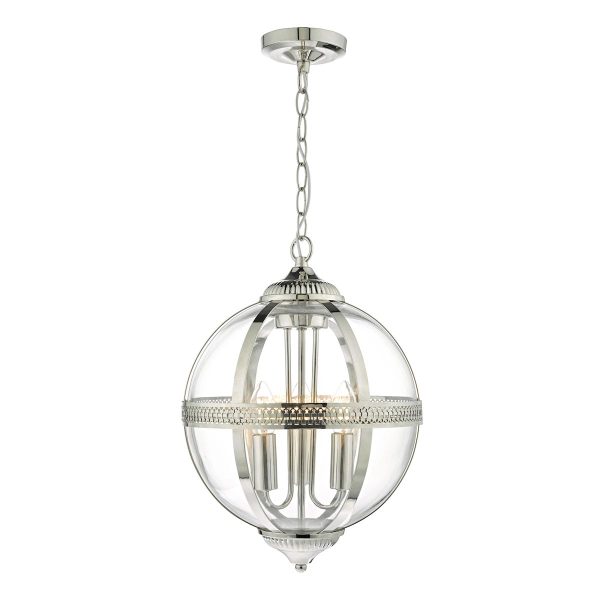 Dar Vanessa 3 light globe ceiling lantern in polished nickel main image
