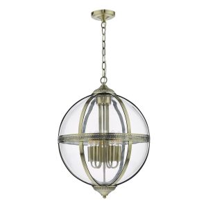 Dar Vanessa 5 light globe ceiling lantern in antique brass main image