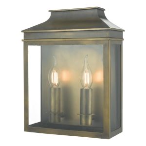 Dar Vapour Large 2 Light Outdoor Wall Coach Lantern Weathered Brass