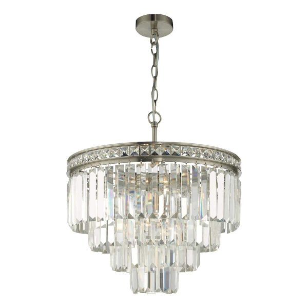Dar Vyana 4 light luxury crystal ceiling pendant in brushed nickel main image