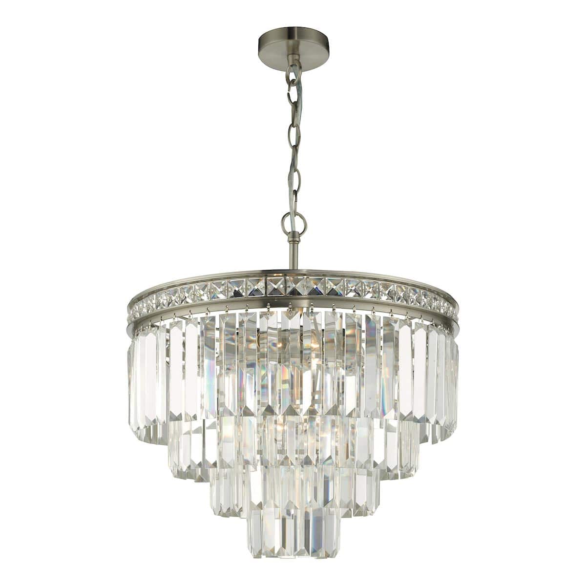 Dar Vyana Classic 4 Light Luxury Crystal Ceiling Pendant Brushed Nickel