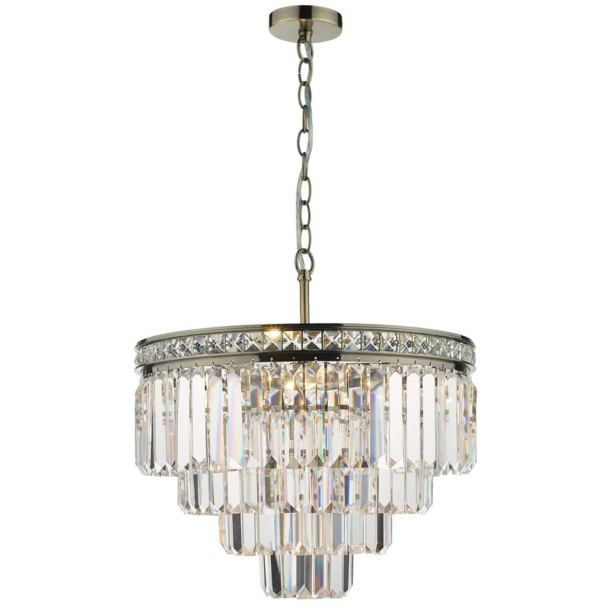 Dar Vyana Classic 4 Light Luxury Crystal Ceiling Pendant Antique Brass