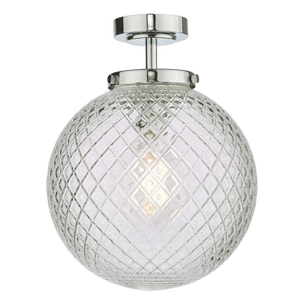 Dar Wayne Chrome 1 Lamp Flush Bathroom Ceiling Light Textured Glass