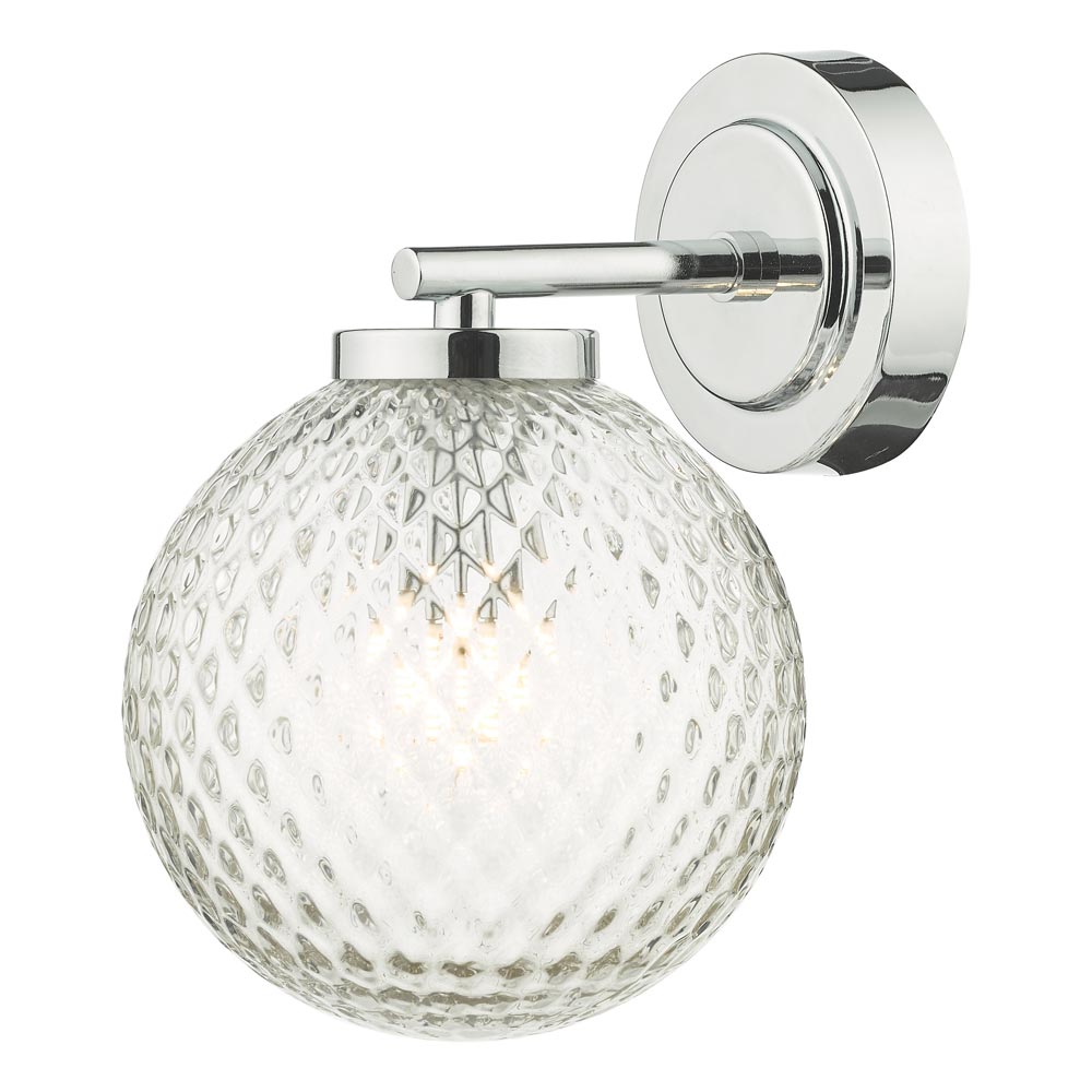 Dar Wayne Polished Chrome 1 Lamp Bathroom Wall Light Textured Glass
